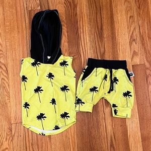 ME & REEKIE neon palms shorts and tank hoodie set